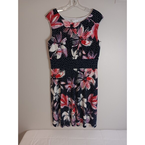 London Times Floral Fit And Flare Dress Sz 14 Blue - Picture 1 of 5